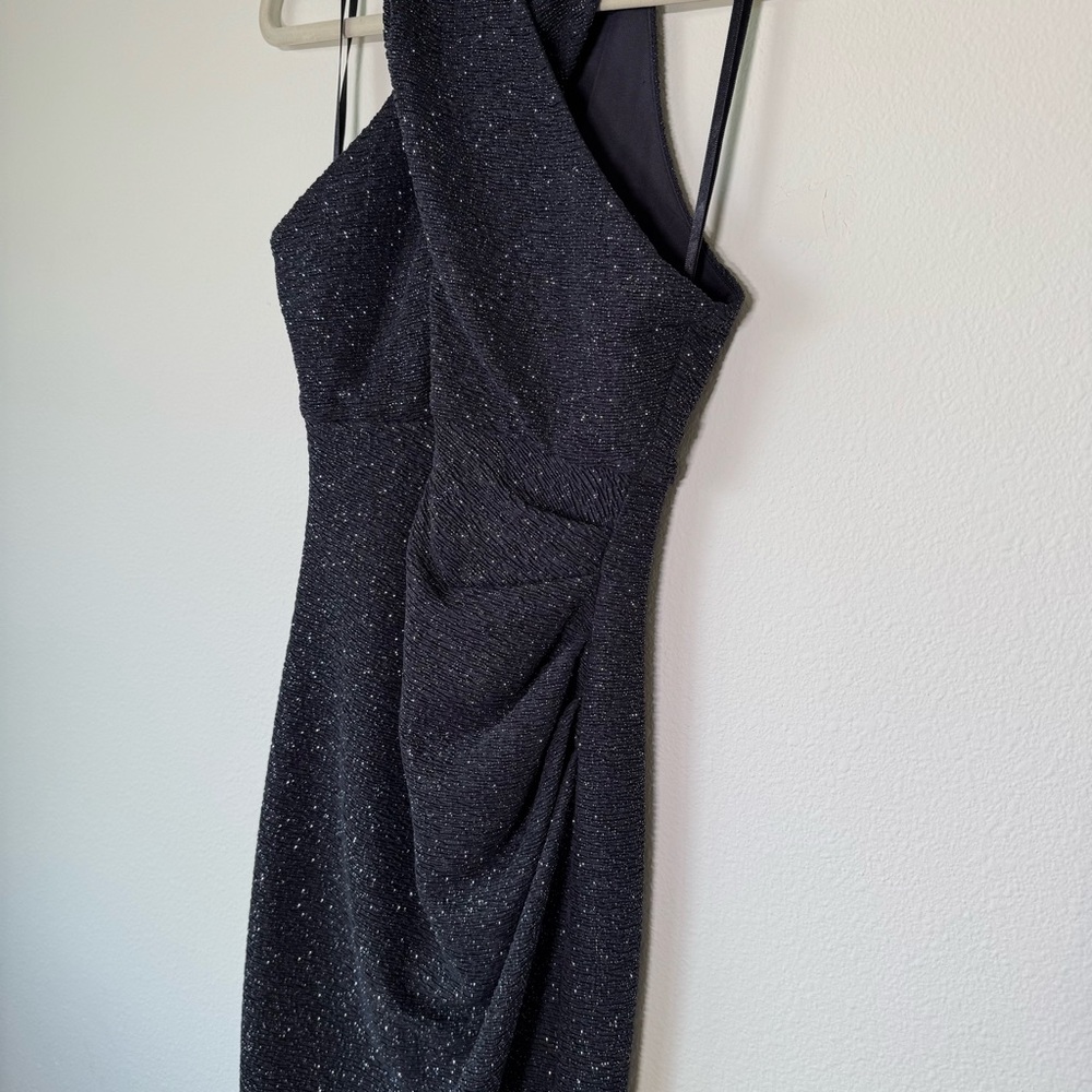 Eliza J Shimmer Black‎ twist halter ruched mini dress size 2 - Picture 6 of 10